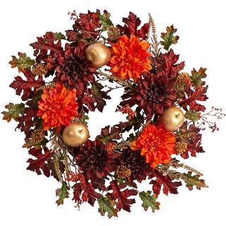 24 Fall Dahlia Golden Apple Oak Leaf and Berries Autumn Artificial Wreath