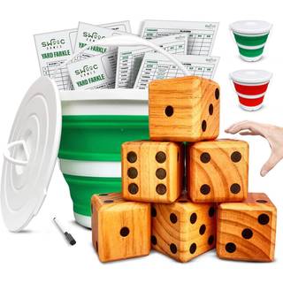SWOOC Games - Yardzee Farkle & 20+ spil - Letv?gt Yard Dice Game Set (alt vejr) med sammenfoldelig spand 5 store laminerede scorekort og mark?r (