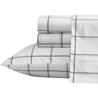 Nautica- Queen Sheet Set Cotton Percale Bedding Set Crisp & Cool Lightweight & Breathable (Plot Black Queen)