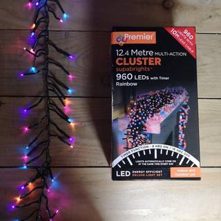 Premier Indendørs og udendørs julelys 960 LED, 12,4 m, Multi-Action Cluster Supabrights Med Timer regnbue