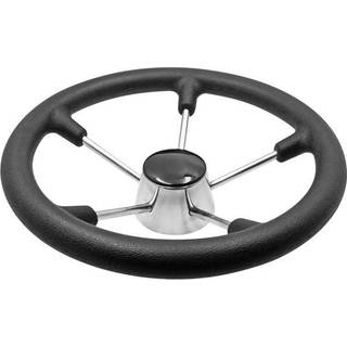Bådrat motorbåd, rustfrit stål &amp; gummi, Ø280 mm, med nav, passer 3/4″ (19 mm) rataksel, sort