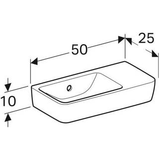 Geberit Renova Compact håndvask kompakt: Hvid / KeraTect, B=50cm, H=15cm, T=25cm, Hanehul=Uden, Overløb=Synlig, Opbevaringsflade=Til højre