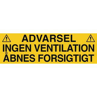 Advarselsskilt - Advarsel! Ingen ventilation - Magnetfolie - 110 x 350 mm