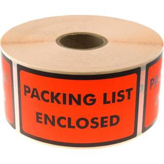 Etiketter med tekst "Packing List Enclosed" 120x70mm, 1000 stk