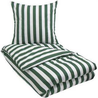 Stribet sengetøj til king size dyne - 240x220 cm - Blødt bomuldssatin - Nordic Stripe - Grønt og hvidt sengesæt