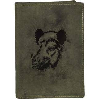 Jagdscheinetui Leder 3teilig "Vintage Hunting" Keiler Wildschwein oliv | Greenburry.de