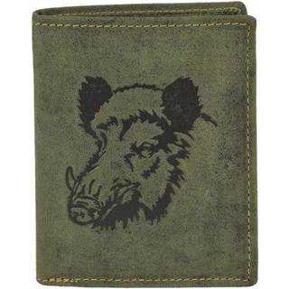 Geldbörse Leder 9x12cm mit Keiler "Vintage Hunting" oliv 1701-WILDBOAR-30 | Greenburry,de