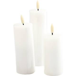 Smilla Genopladelig bloklys 10, 12,5 og 15 cm 3 stk. sæt, hvid