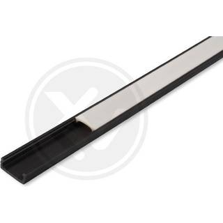 PVC profil 16x7 til LED strip - 2 meter, sort, inkl. mælkehvidt cover