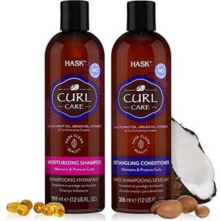 Hask curl care shampoo + balsam s?t kokosn?d og arganolie til kr?llet h?rtyper vegansk farve sikker glutenfri sulfatfri parabenfri grusomhedsfri-