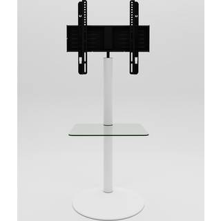 Cirla TV stander med 1 hylde, rund fod, hvid, klarglas.