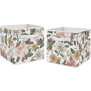 S?d jojo designs vintage blomster boho sammenfoldelig stof opbevaring terning bakker kasser arrang?r leget?j b?rn baby b?rn - s?t af 2 - r?dme ly