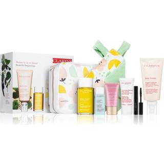 Clarins Beautiful Beginnings Gavesæt 175ml Stretch Mark Expert + 30ml Exfoliating Body Scrub + 15ml Multi-Active Dagcreme + 100ml  Tonic Treatment Oil + 3ml Supra Lift & Curl Mascara + Comforter