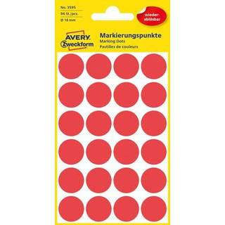 Avery 3595 Aftagelige runde røde farvekodingsdots, Ø 18mm, 96 stk.
