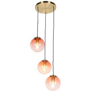 Art deco hængende lampe messing 45 cm 3-lyserød - Pallon