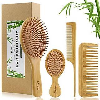 MRD Hair Brush Set Natural Bambus Comb Paddle Detangling Hairbørste bredtand og halekam Ingen børste dragt til kvindelige mænd og børn tykke/tynd