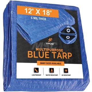 Bedre Blue Poly Tarp 12 'X 18' - Multipurpose Beskyttende dækning - Letvægtsholdbar vandtæt vejrbestandig