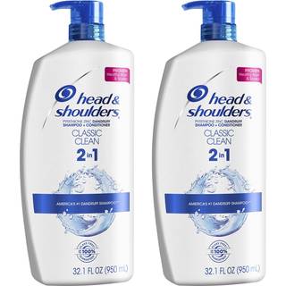 Head & Shoulders 2-i-1 Classic Clean Anti-Dandruff Shampoo & Conditioner Twin Pack Paraben-Free Color-Safe Fresh Scent 32.1 Fl Oz (Sæt på 2)