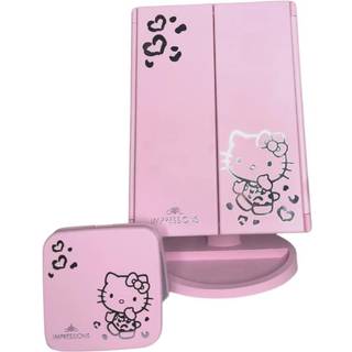 Impressions Vanity Hello Kitty Oplyste Makeup Spejle Bundle Supercute Trifold og Compact Spejl med LED-lys Forstrrelse Touch Screen Rejsetilbeh