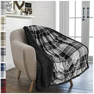 Pavilia m?rkegr? plaid sherpa kast t?ppe til sofa bl?d plys gr? flanel t?ppe og kaster til seng sofa varm hyggelig vinter julet?ppe reversibel fu