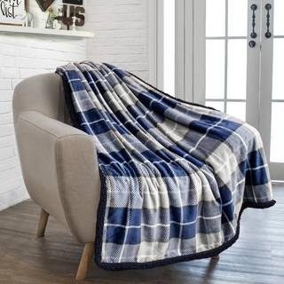 Pavilia Blue Navy Plaid Sherpa Throw T?ppe til Couch Plush Flannel Fleece T?ppe og kaster bl?d fuzzy kabine t?ppe til sovesofa varm hyggeligt vin
