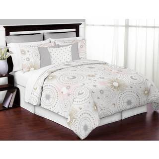 Sweet JoJo Designs Blush Pink Gold Grey and White Star and Moon Celestial Girl Full/Queen Kid Childrens Bedding Comforter Set 3 stykker