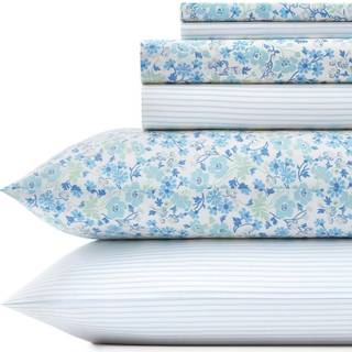 Laura Ashley Home - King Sheets Cotton Percale Bedding Set Crisp & Cool Home Decor (Jaynie Pastel Blue King)