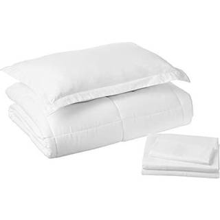 Twin dyne sæt 6 stykke seng i en taske med sengeskørt monteret ark fladt ark 1 pudebetræk og 1 pude sham tvilling dobby hvid