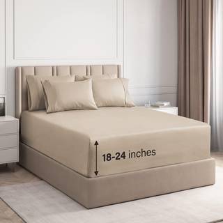 Ekstra Deep Queen Sheet Set - 6 stykker åndbar og afkølende ark - Hotel Luxury Bedark Set - Let & Secure Fit - Soft Wrinkle Free and Comfy Sheets