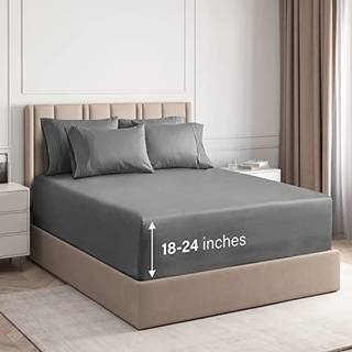 Ekstra Deep Queen Sheet Set - 6 stykker åndbar og afkølende ark - Hotel Luxury Bedark Set - Let & Secure Fit - Soft Wrinkle Free and Comfy Sheets