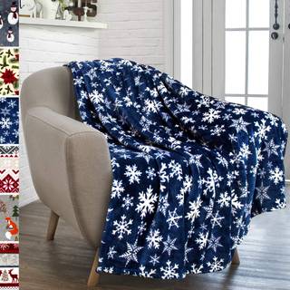 Pavilia julekast t?ppe | Navy Snowflake Christmas fleece t?ppe | Bl?d plys varm vinterhytte kast 50x60 (marinebl?/hvid snefnug)