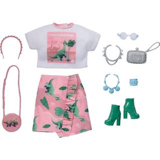 Barbie Fashion Pack of Doll t?j inspireret af Jurassic World Collectible Set inkluderer afgr?de top & nederdel med dinosaur -tema og 8 tilbeh?r
