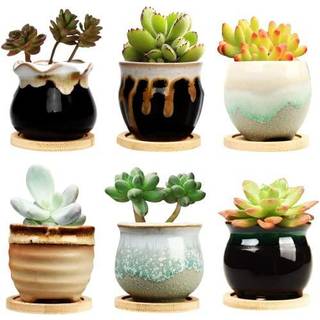 Brajttt 2,5 tommer Succulent Pot med dr?ningsplantning/ blomsterpotter Lille planter til mini -plante keramisk flydende glasurbase seriel s?t med