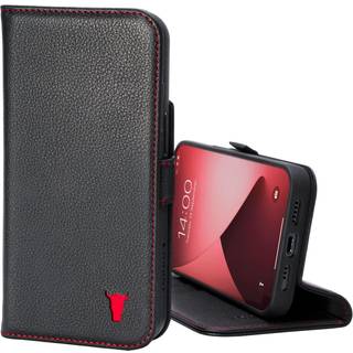 iPhone 14 Pro Leather Case (with Stand function) - Black with Red Detail