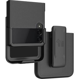 Tilfælde med klip til Galaxy Z Flip 3 5G NakedCellPhone [gittertekstur] Slim Hard Shell -dækning og [Rotering/Ratchet] Belt Hip Holster Holder Co