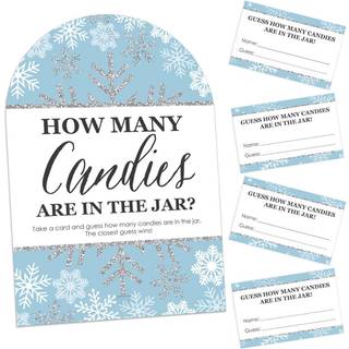 Big Dot of Happiness Winter Wonderland - Hvor mange slik Snowflake Holiday Party and Winter Wedding Game - 1 Stand and 40 Cards - Candy Guessing