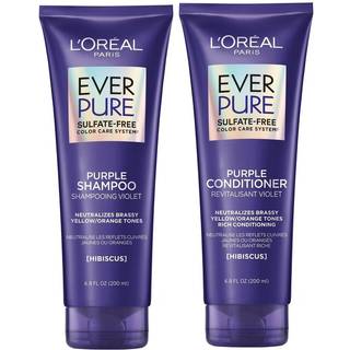 L’Oréal Paris EverPure sulfatfri brass-toning lilla shampoo og balsam - fugtgivende, parabenefri, vegansk til blondt og sølvhår