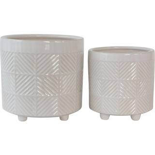 Ceramic Planter Set - Shiny White Textured Design 6 """" Planter 8 """" Planter til indend?rs og udend?rs planter Saftige planter Set hvide plantager