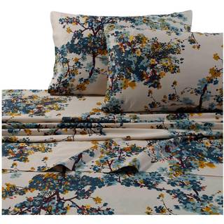 Tribeca Living Queen Bed Sheet Set 300 tr?dopt?lling Soft Cotton Sateen Blomsterprint med ekstra dybe lommer 4-delt senget?j Set Casablanca/Multi