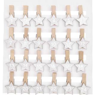 Holzclips Adventskalender Sterne 1-24 3,5cm - Silber