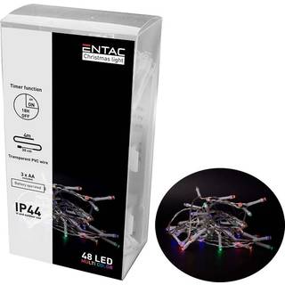 4 m. multicolor LED julelyskæde - 48 LED, IP44 udendørs, timer, batteri