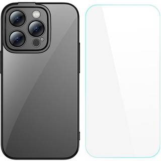 Baseus - Glitter Gennemsigtigt Cover og Beskyttelsesglas Sæt til iPhone 14 Pro Max - Sort