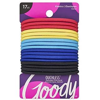 Goody Ouchless Elastic Hair Tie - 17 Count Assorterede farver - 4 mm til medium hår - Smertefrit hårtilbehør til mænd Kvinder og piger - Perfekt