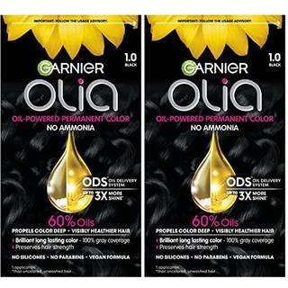 Garnier Hair Color Olia Ammoniak-fri str?lende farveolie-rig permanent h?rfarve 1.0 Sort 2-t?lling (emballage kan variere)