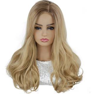 Ddhair lange blonde parykker til kvinder naturlig b?lge kr?llet parykvarme resistent syntetisk paryk (farve: beskidt blondine)