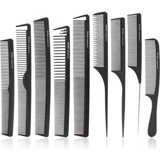 CESTOMEN 9PCS Carbon Fiber Stylist Combs Set Anti Static Hair Cutting Comb Salon Styling Hairdressing Carbon Combs Rat Tail Comb for All Hair - B