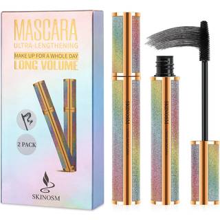 2 Pack Mascara Black Volume og længde, der varer hele dagen 4D Silkefiber Lash Mascara Vandtæt mascara Forlængelse No Clumping No Smudging & Let