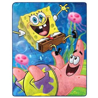 Nickelodeon SpongeBob Squarepants Silky Soft Throw T?ppe. Bl? gul lyser?d gr?n hvid