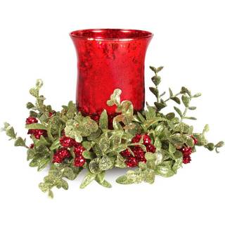 Ganz Kissing Krystals Small Red Mecury Glass Hurrican Candle Holder and Mistletoe Set
