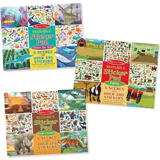 Melissa & Doug Genanvendelig klistermærke Pad Bundle - Jungle Farm & Under the Sea - Art Activity For Kids Restickable Stickers Arts and Crafts F